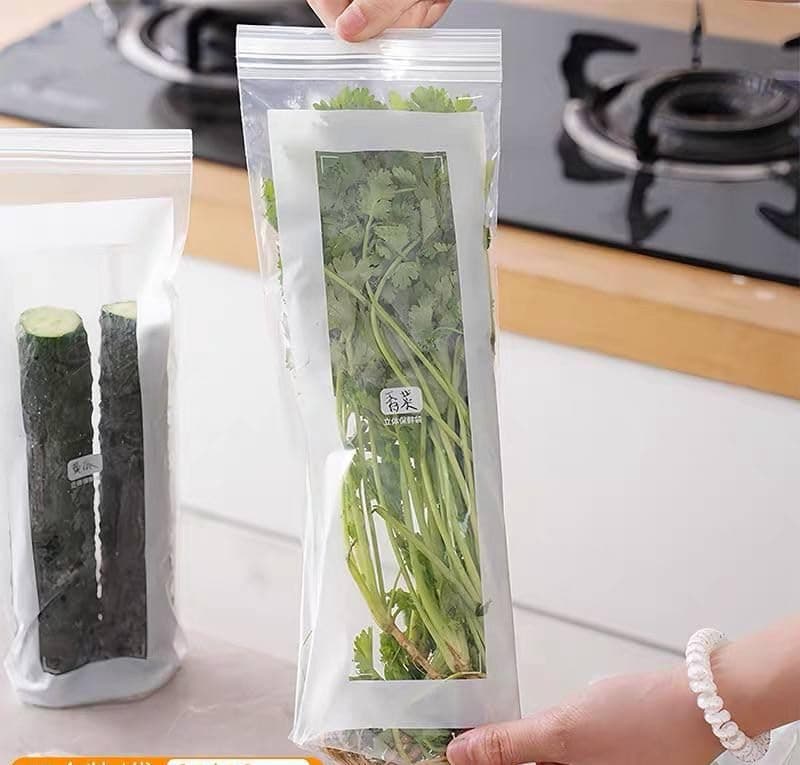 Reusable Tall Vegetable Food Storage Bags with Airtight Zipper - Clear Food Grade Freezer Refrigerator Storage Bags for Cucumbers, Carrots, Herbs