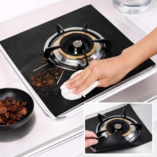 Reusable Durable Stove Burner Covers Gas Range Protectors Non Stick Heat Resistant Customizable Surface Hand Washable Black Countertop Guard Kitchen Accessory (10)