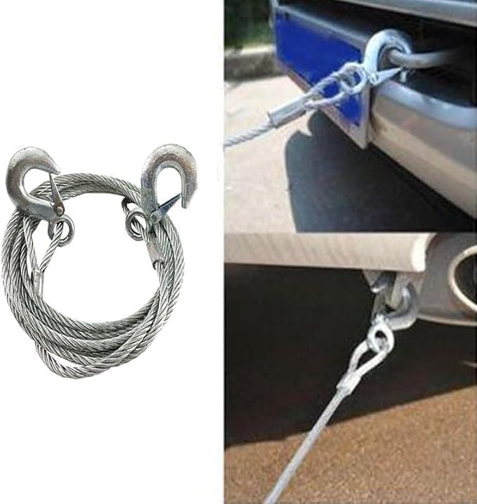 Emergency Tow Rope, Steel Padded Tow Rope, Heavy Duty Tow Rope with Safety Latch Hooks and Reinforced Design for Vehicle Recovery and Emergencies (8ML, 3M, 3TON) - AGA Auto part