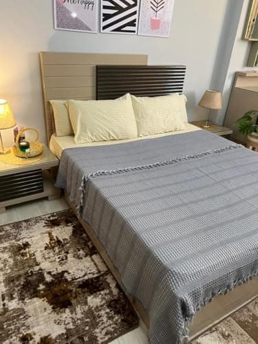 Generic Heavyweight Pique Cotton Bedspread with Tassels, Gray, 240x260 cm, .Ims