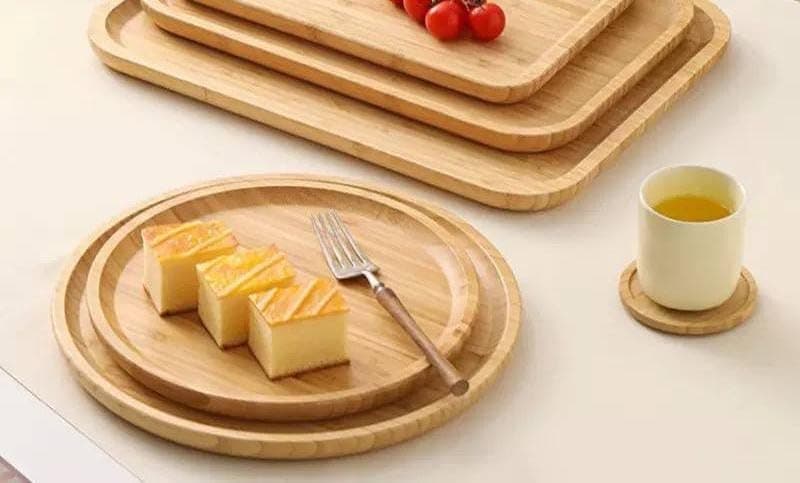 Generic Round Bamboo Serving Tray Set, Water Resistant, for Breakfast, Snacks, Fruits, and Pastries, .hg