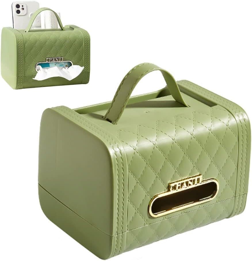 Quilted Capitonné Bag Style Plastic Tissue Box with Handle Car Home Office