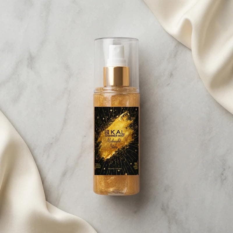 Kaline Shimmer Mist Midnight Stars Body Spray, 150 ml | Gold Glitter Formula, For Body & Hair, Pump Spray Bottle, Radiant Finish, Festive Glow Personal fragrance