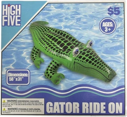 High Five Inflatable Gator Ride On Pool Float, Green, 147 cm x 79 cm, Ages 3+