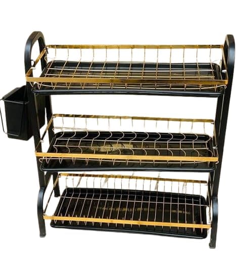 Metal Dish Rack 3 Tier - Dish and Cup Holder for Organizing and Drying Utensil - Multi-Level Design for Kitchen - Save Space and Tidy Cutlery AM
