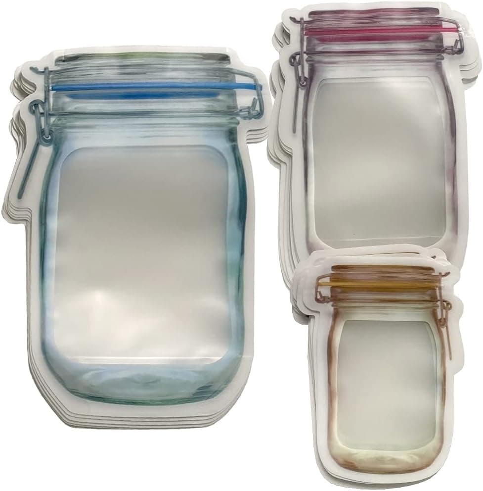 12Pcs Mason Jar Shaped Zipper Bags for Food Storage and Organization