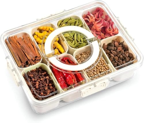 8-Compartment Acrylic Spice Storage Box Airtight Kitchen Organizer 31x24cm Food storage container