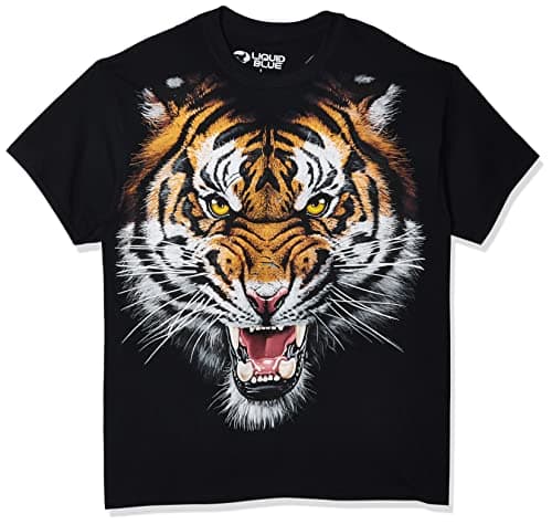 Liquid Blue Men's Tiger Face T-Shirt, Black, L