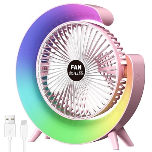 Osuke 5 inch Personal Desk Fan with LED Light,3 Speeds Portable Table Fan 180° Tilt,USB Rechargeable Battery Powered Fan,Quiet Cooling Fan for Bedroom Office Outdoor Camping Fan Electric fan