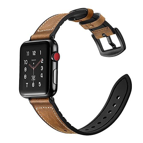Compatible with Apple Watc Leather Band, Hybrid Leather Silicone Watch Strap Loop for Apple Smart Watch Series 4 Series 1 2 3 Edition Nike+ Cuff Bracelet Sports Band