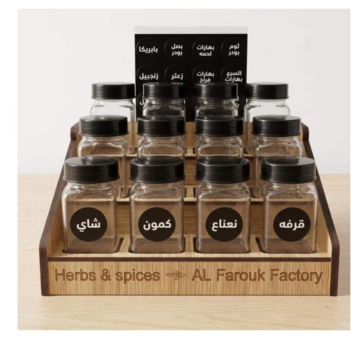 Spice Set 12 Glass Jars with 3 Tier Wood Organizer + Ready Spice Name Labels – Spice Organizer for Kitchen Space Saving – Spice Rack Organizer Storage rack