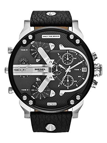 Diesel Mr. Daddy Men'S Black Dial Leather Band Watch Dz7313, Japanese Quartz, Analog