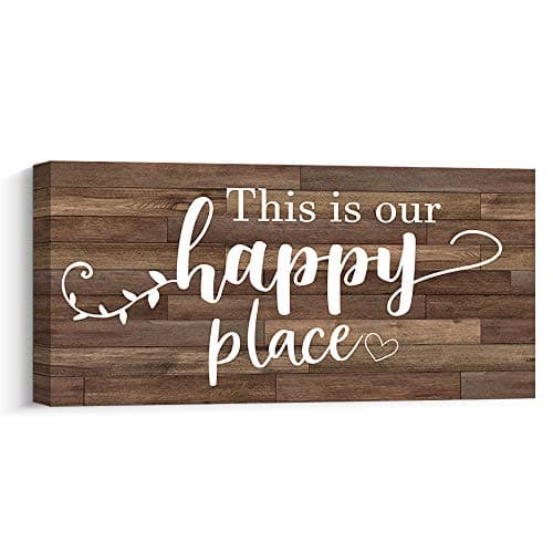 Artinme Family House Rules Everyday Inspirational Quotes Words Wall Sign On Rustic Wood Texture Canvas Print Wall Art Gift Idea (8 x 16 inch, This Is Our Happy Place) Decorative signage