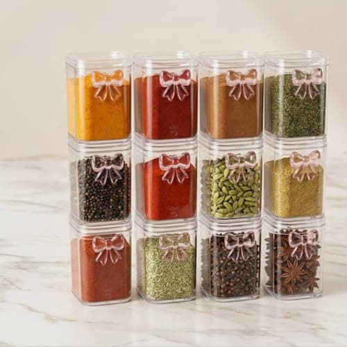 Generic Acrylic Spice Jar Set, Clear, 9 Pieces, 3x800ml and 6x300ml, for All Types of Spices, .sa Food storage container