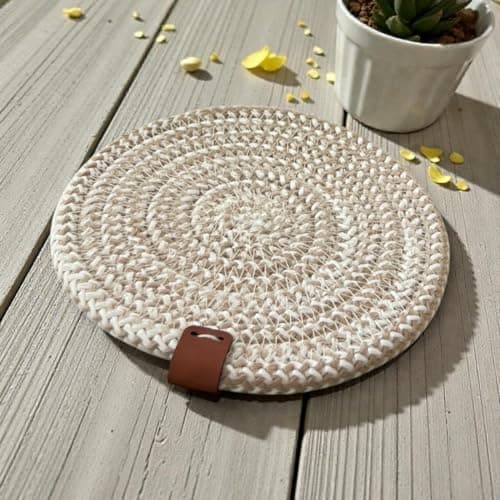 Woven it - Cotton Beige x off white Coaster 13cm, can be used in Kitchen, Dining Room, Living Room, Bed Room, Kids Room, indoor and outdoor