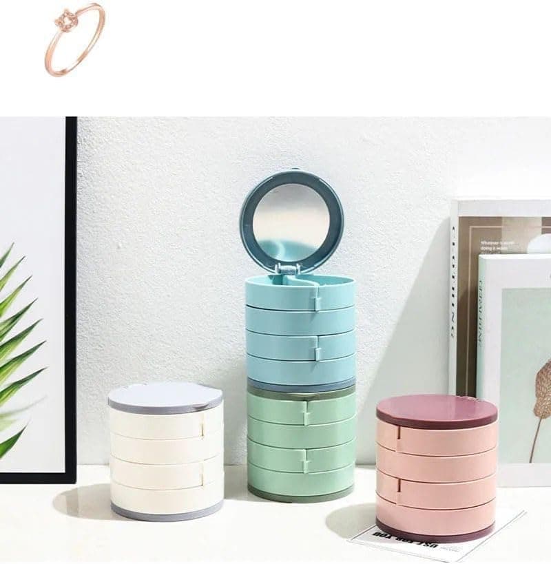 Four Tier Multi-Layer Jewelry Organizer with Built-in Mirror for Space Saving Tidy Storage Transparent Acrylic Organizer