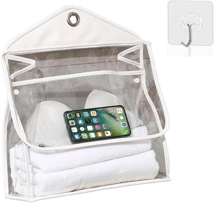 Waterproof Transparent Bathroom Organizer with Storage for Phone and Accessories Modern Wall Design Without Drilling for Personal Care Caddy