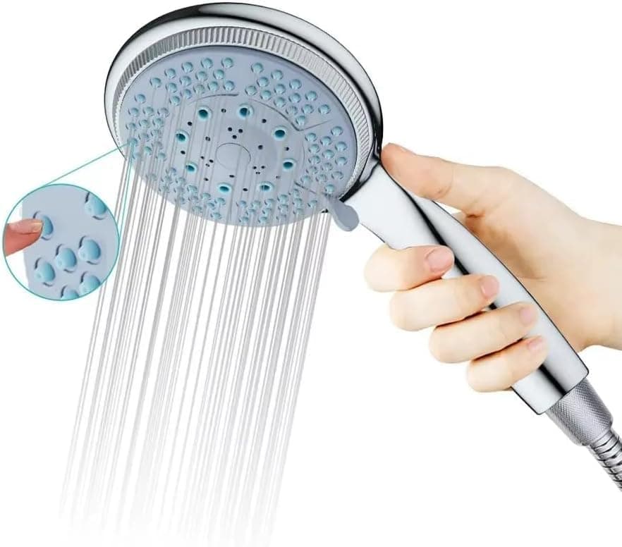 Square Shower Head with Flexible Hose – Stylish Modern Design – Soft & Regular Water Flow – Easy and Quick Installation (5 Modes, Silver) Showerhead