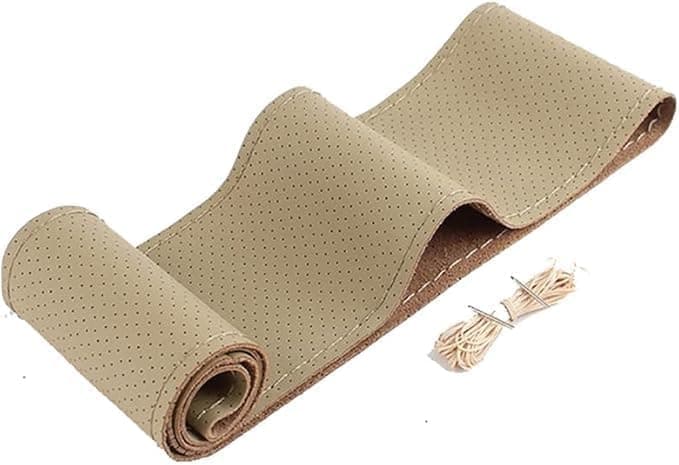 Car Steering Wheel Cover, Universal Microfiber Leather Car Steering Wheel Cover, Universal DIY Sewing Design, Car Interior Accessory-AGA (Beige)