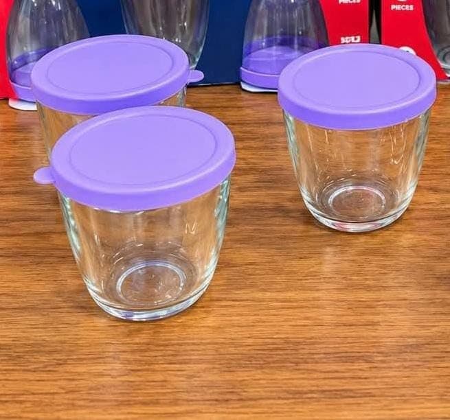 Generic Glass bowl set, Colorful lids, Bowls for yogurt, rice pudding, and milk pudding (muhallabiya), .A2