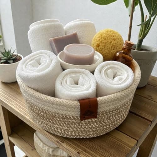 Woven it - Cotton basket mixed Off white & beige 20cm x 10cm, storage basket, and organizer Can be used in Kitchen, Dining Room, Living room, Bed room, Kids Room, Bathroom, Indoor & outdoor.