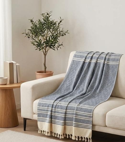 Cotton Multi-Purpose Tassel 100x180cm - Sofa/Dining/Picnic/Shawl - Modern Striped Design (color 5) Furniture cover