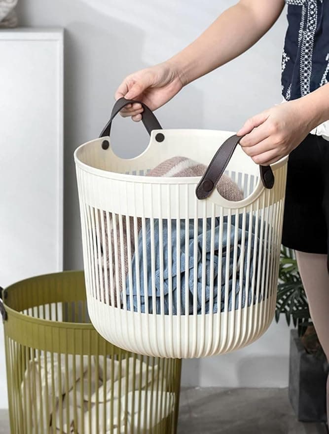 Medium Plastic Laundry Basket with Ergonomic Handles Practical Clothes Organizer Bin for Home Storage 30x40cm Size 40cm Height Sleek Grey Color Laundry hamper