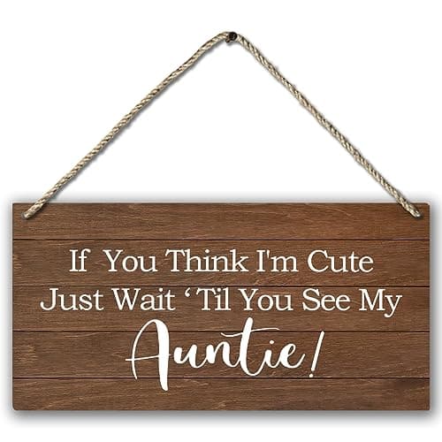 PHAMTE Ring Bearer Sign,Ring Bearer Wedding If You Think i'm Cute Wait Until You See My Auntie Plaque Sign Wall Hanging,Rustic Wedding Decor,Here Comes The Bride 12 x 6 Inches