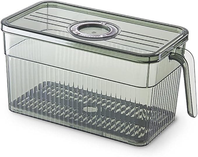 2800ml Clear Fridge Organizer with Side Handle and Airtight Food Storage Container for Vegetable and Fruit Storage, Space-Saving Streamlined Design