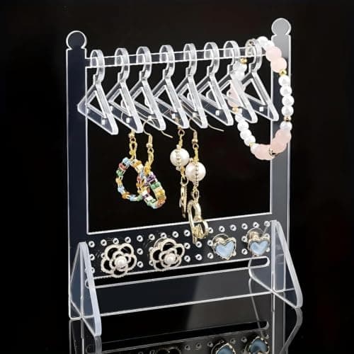 Clear Acrylic Jewelry Organizer Stand with 5 Hangers for Rings & Earrings Jewelry storage