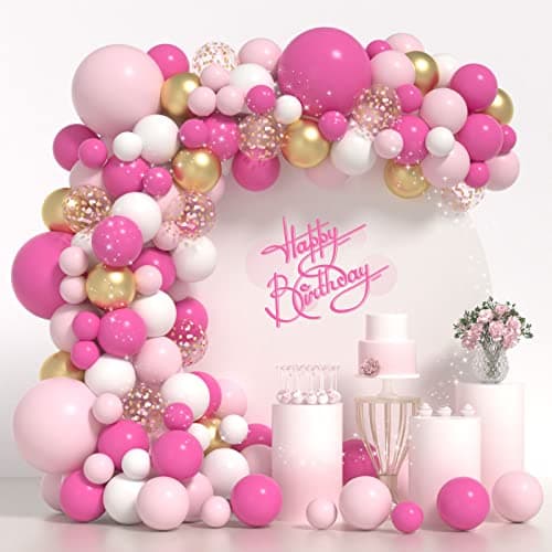 Janinus Pink Balloons Garland Arch Kit Pink And White Balloons 5+12+18 In Gold Hot Pink Romantic Balloons For Princess Party Baby Girl Shower Decorations Bachelorette Birthday Valentines Day Decor