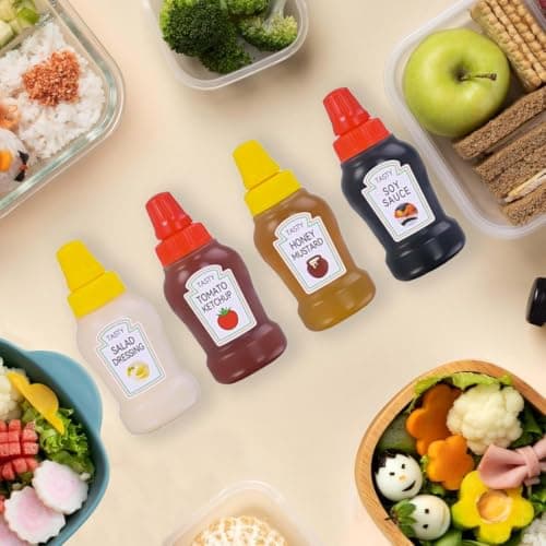 Mini Sauce Bottle Set 4-Pack for Ketchup Mayonnaise Honey Airtight Lids