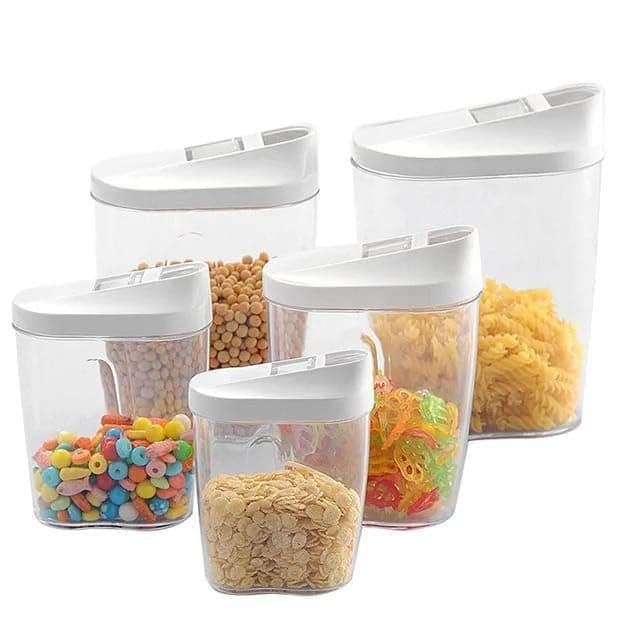 Generic Easy Look Acrylic Food Storage Containers, Clear with White Lids, 5-Piece Set, Airtight Kitchen Canisters for Legumes, Spices, Dry Food .sew
