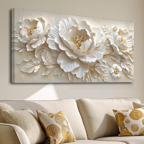 Large scale Flower canvas wall art Mural White Flower Gold stamen Abstract Decorative Painting Modern Nordic Plant Flower Poster Printing Living Room Dining Room Bedroom Office Corridor Home