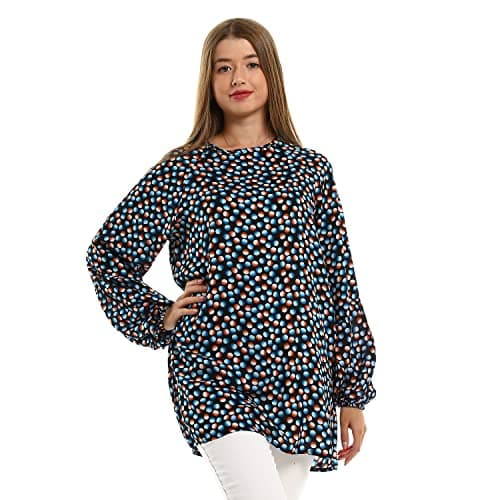 Andora Womens Slip On Lightweight Blouse with Round Neck - Black, Orange & Blue Blouse (pack of 1) Shirt