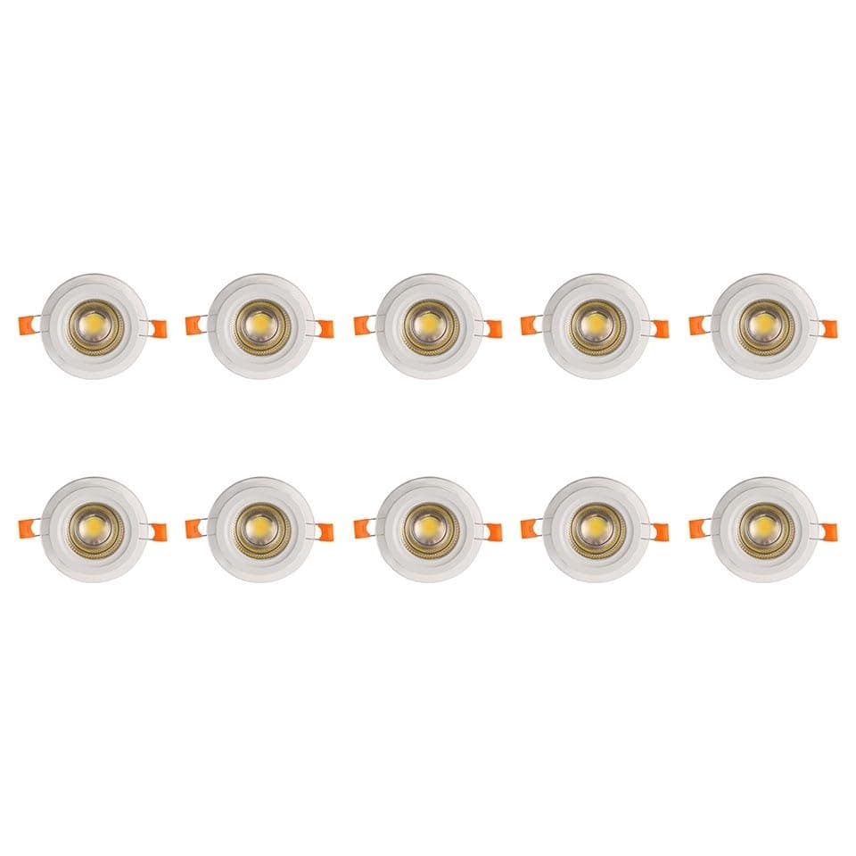 El Rawda Pack of 10 Glass Body LED Recessed Spotlights – 6W, 7cm Cut-Out, Triple-Color Light (Warm, Cool, Daylight) for Gypsum Ceilings Light fixture