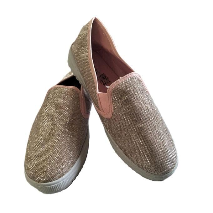 Rose Gold Glitz Slip-On Sneakers-41 | fabric