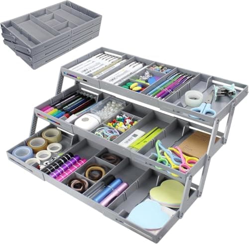 Multi-Level Expandable Drawer Organizer 2-Tier Foldable Tray Dividers Caddy