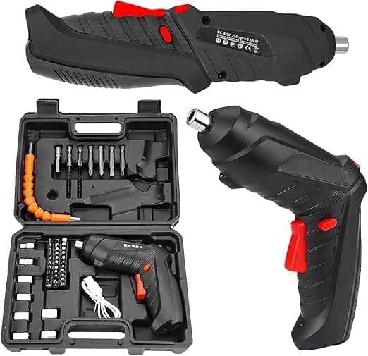 Cordless Electric Screwdriver Set Rechargeable Lithium Battery with 47 Accessories - Screwdriver - Includes Flexible Connector and Hard Carrying Case for BEDAYA Home Repairs and Furniture Installation Screw gun