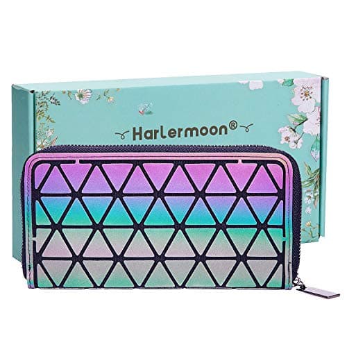 Harlermoon Women's Geometric Luminous Handbag Set (Dark Purple) Wallet