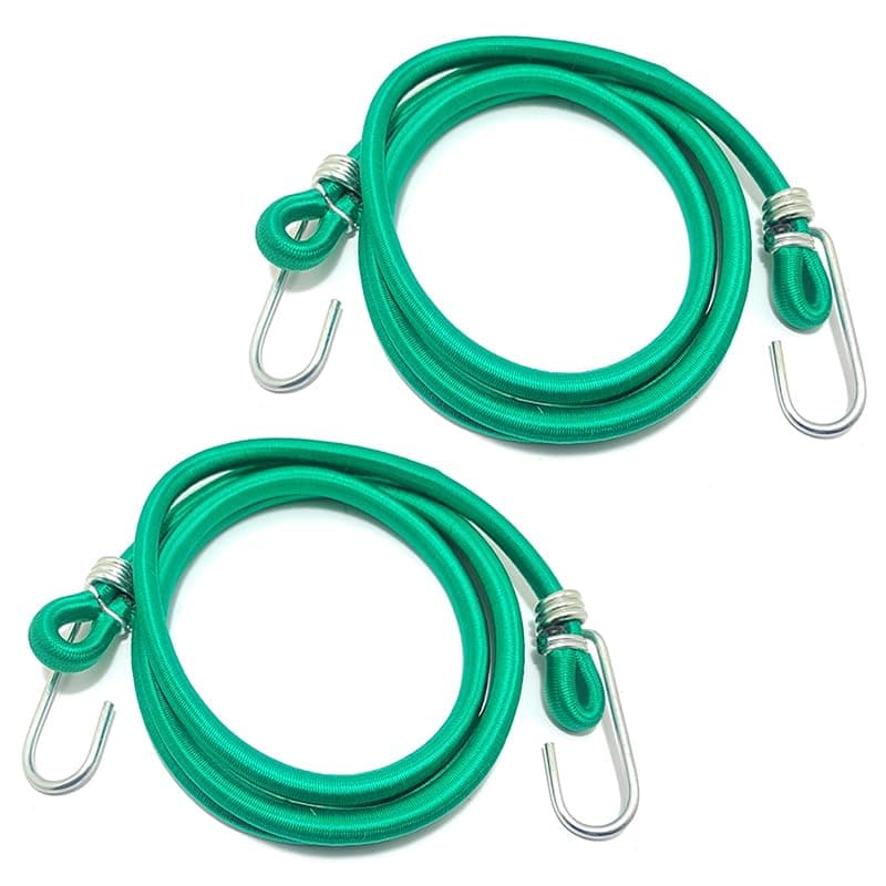 KaberTrade 2 Pack 2M 2 Meter Heavy Duty Elastic Rope for Car Roof Motorcycle Bike Bicycle Motorcycle Cargo Rope with Hooks (Green 2 Meters, Code:3989) Bungee cord