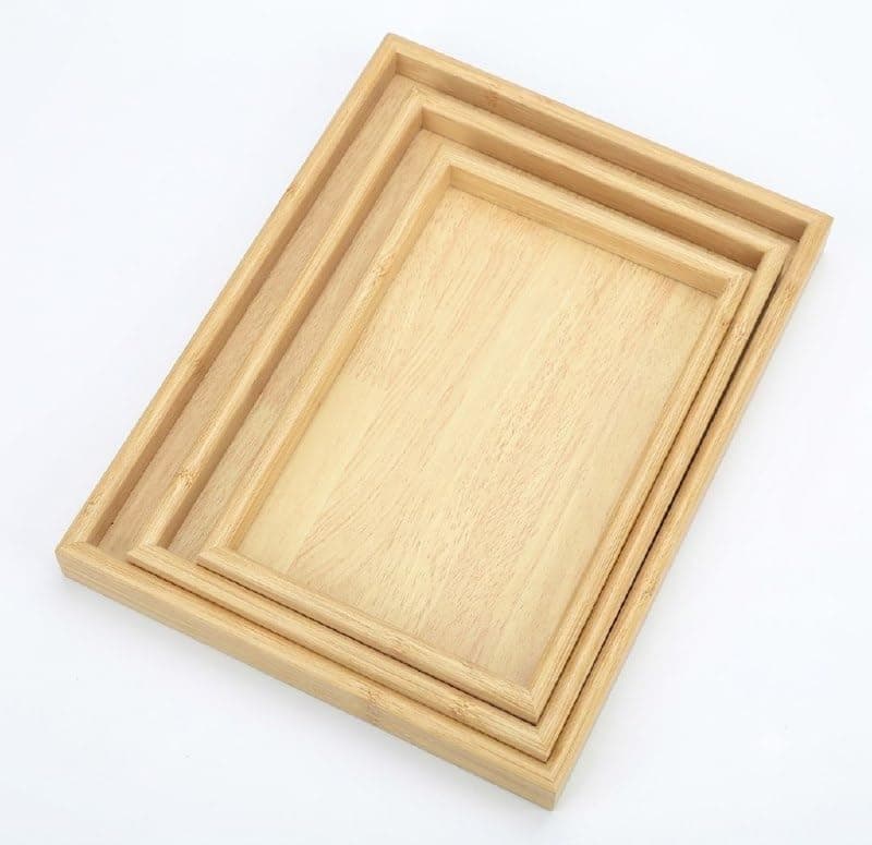 MDF Wooden Serving Tray Set 3 Pieces Different Sizes | With Wooden Bases, Hospitality And Coffee, Home Decoration, Modern Design, Large Medium And Small
