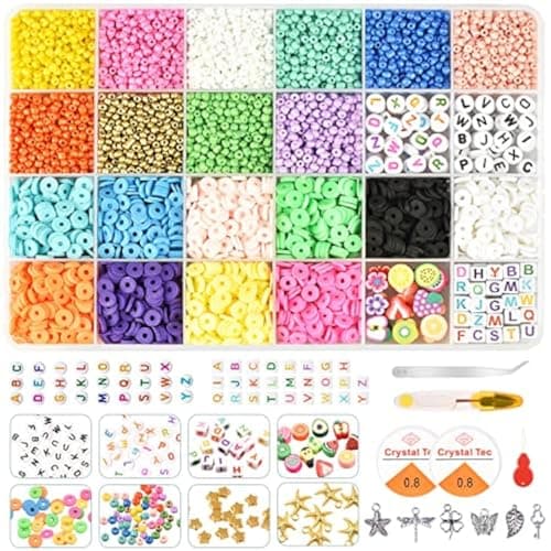 Clay Beads, 7300 PCS Heishi Beads for DIY Jewelry Making Kit Bracelet Necklace, Including 10 Colors Glass Seed Beads and 10 Colors Flat Round Polymer Clay Beads Art craft kit