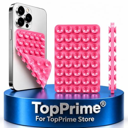 TopPrime Silicone Suction Phone Holder Silicone Phone Grip with 40 Suction Cups Double Sided Strong Grip Hands-Free Phone Accessory for Selfie Video, Stand for iPhone and Android, Pink Cell phone grip