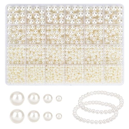 FIHODONE Pack of 2300 Beads for Threading, 4/6/8/10 mm Beige White Beads Set for Bracelets, Faux Pearl, Freshwater Pearls for Threading, for Pearl Necklace, Wedding Decoration, Vase Fillers Craft bead