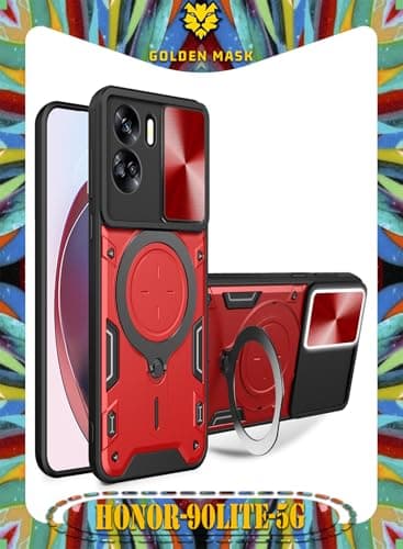 GOLDEN MASK For Honor 90 Lite Armored Camera Shield Cover Camera Lend Protection, Built-in 360° (Red) Cellular phone case