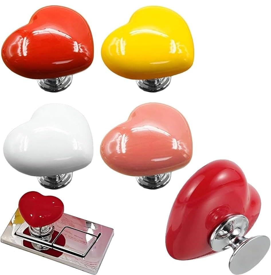 Heart Shaped Toilet Flush Tank Button Decorative Bathroom Dual Flush Press Button Replacement Accessory for Universal Commode Tank Fitting Cute Design
