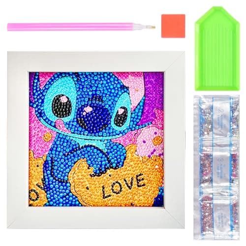 Stitch Diamond Painting, Diamond Painting Accessories Set + Photo Frame, DIY Diamond Painting for Children, Family Decoration (C) Art craft kit