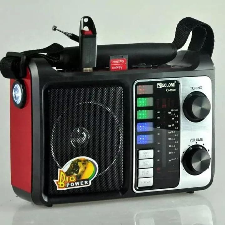 GOLON RX-333BT Portable Radio, Outdoor Use, FM AM SW1-2 4 Band, Home Use, X Bass, Retro (Red)