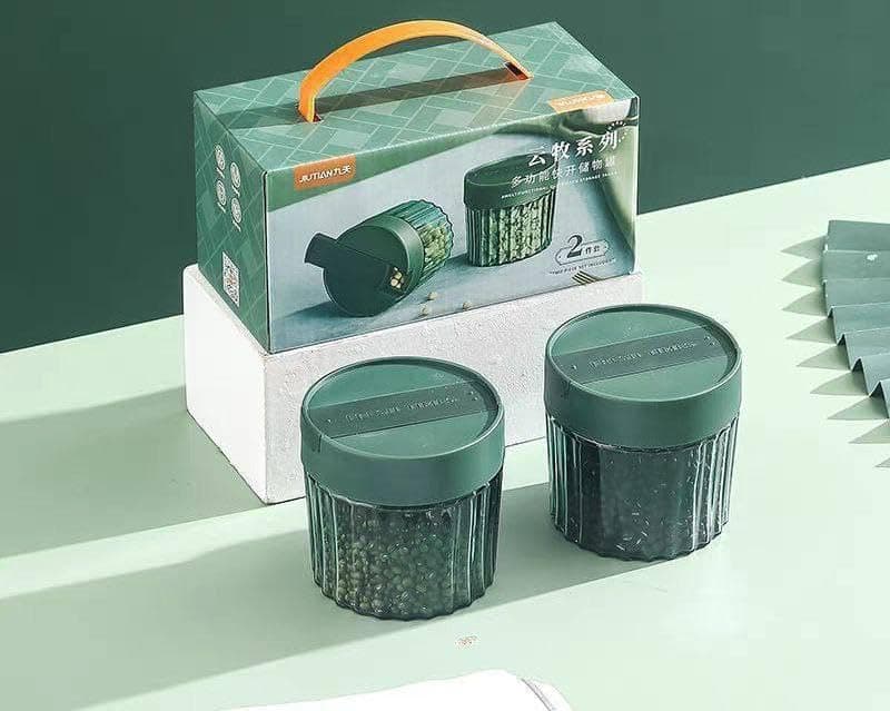 Generic Multifunctional Glass Storage Jar Set, 2-in-1 Spice and Legume Containers, Green, 2 Piece, .smk